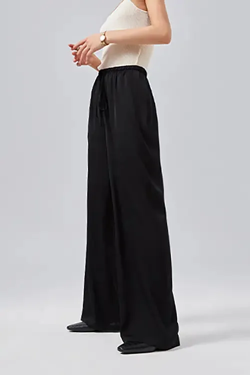 Loose Fit High Waist Wide Leg Silk Pants