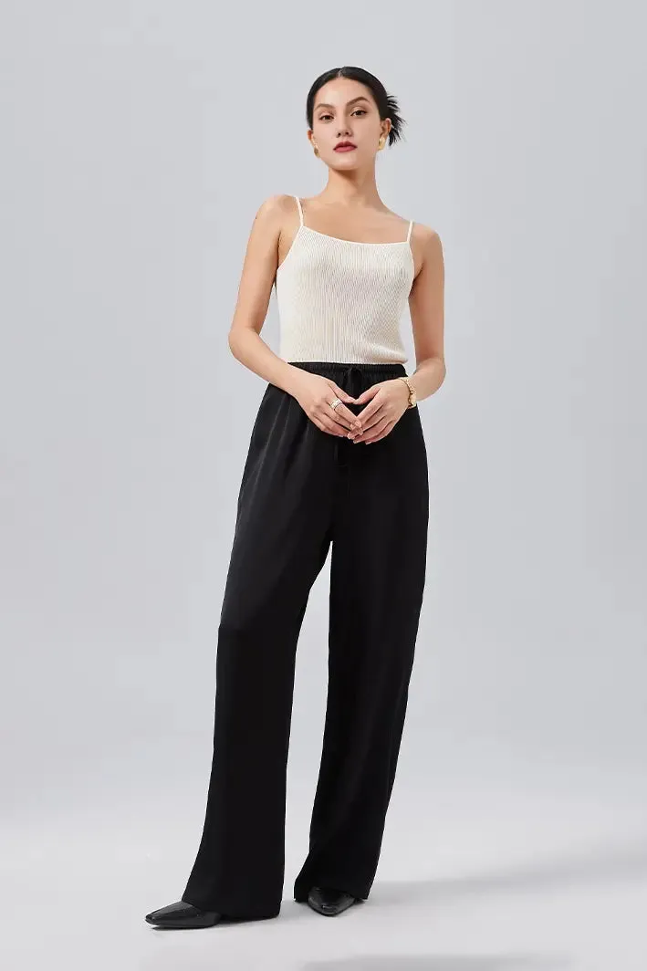 Loose Fit High Waist Wide Leg Silk Pants