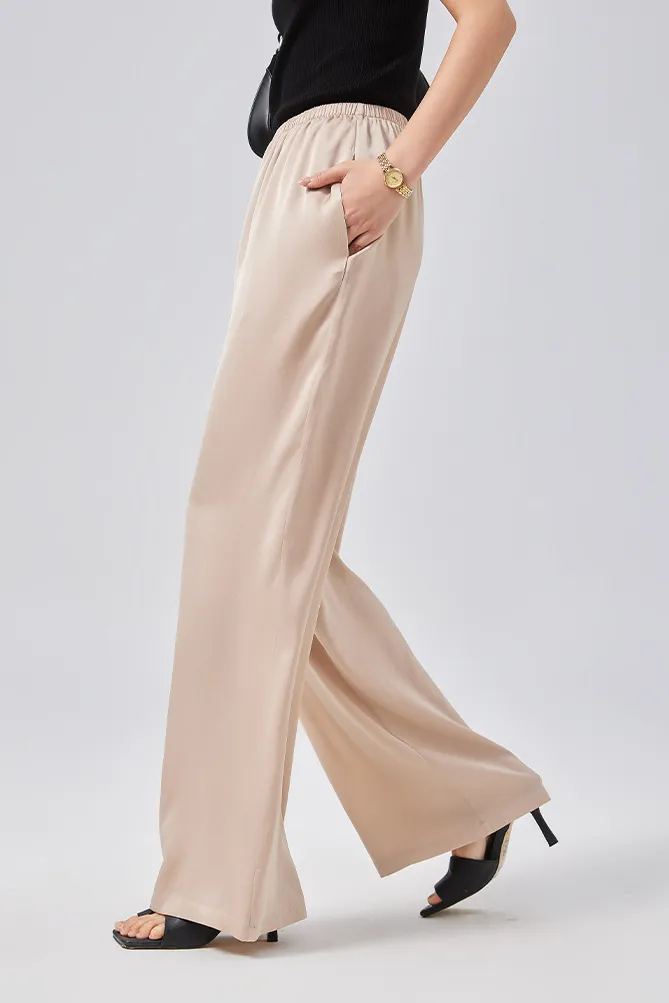 Loose Fit High Waist Wide Leg Silk Pants