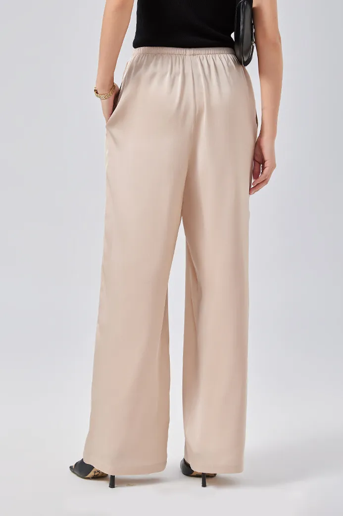 Loose Fit High Waist Wide Leg Silk Pants