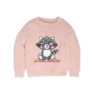 MC - Girls 'Dusty Pink' Racoon Sequin Sweater MC256