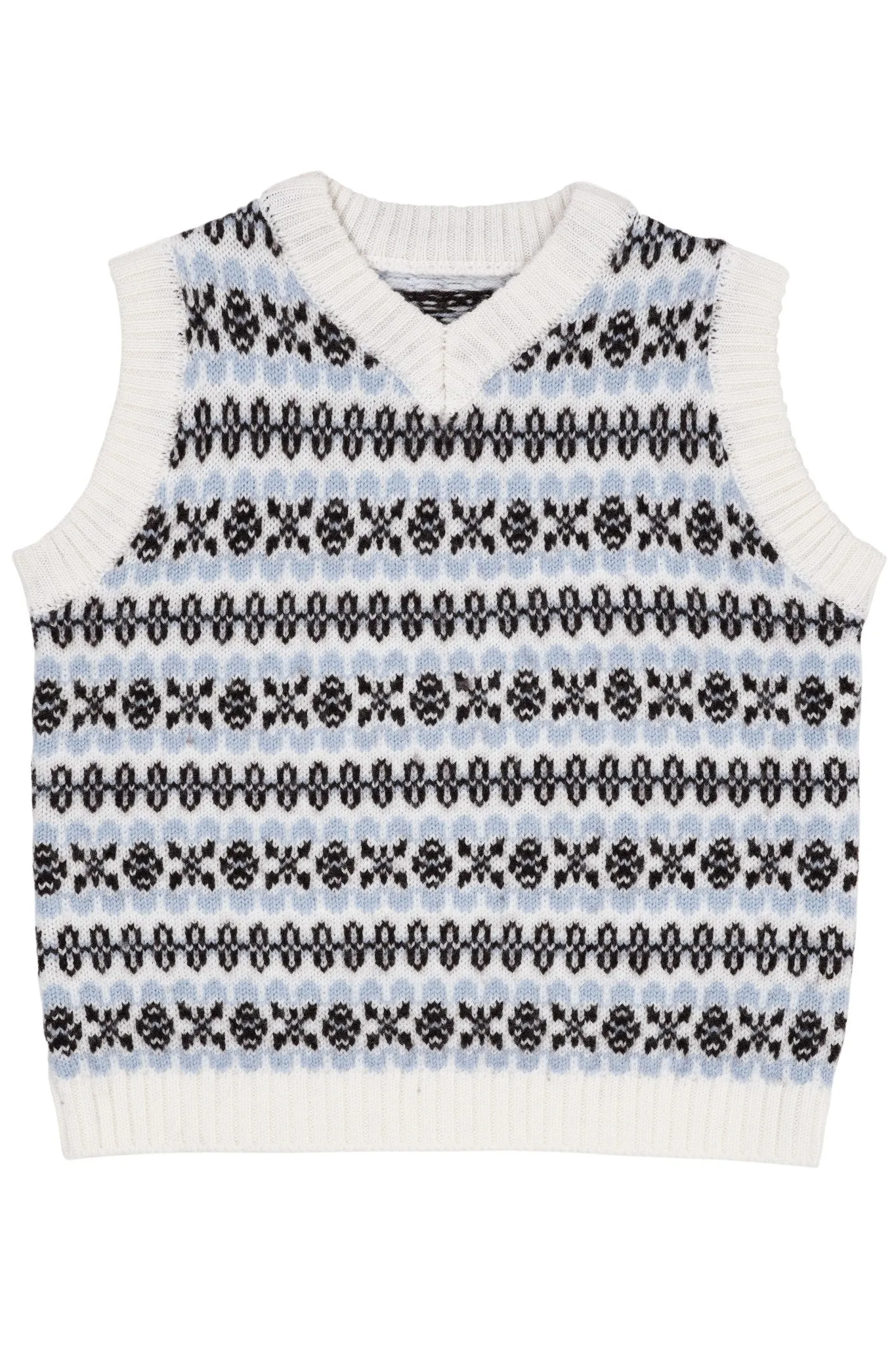 MERINO PATTERN VEST - DUSTY BLUE COMBI