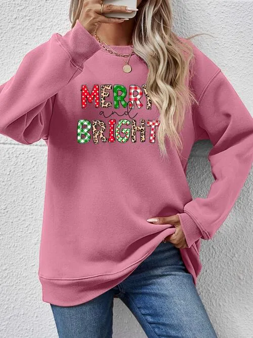 MERRY AND BRIGHT Round Neck Sweatshirt