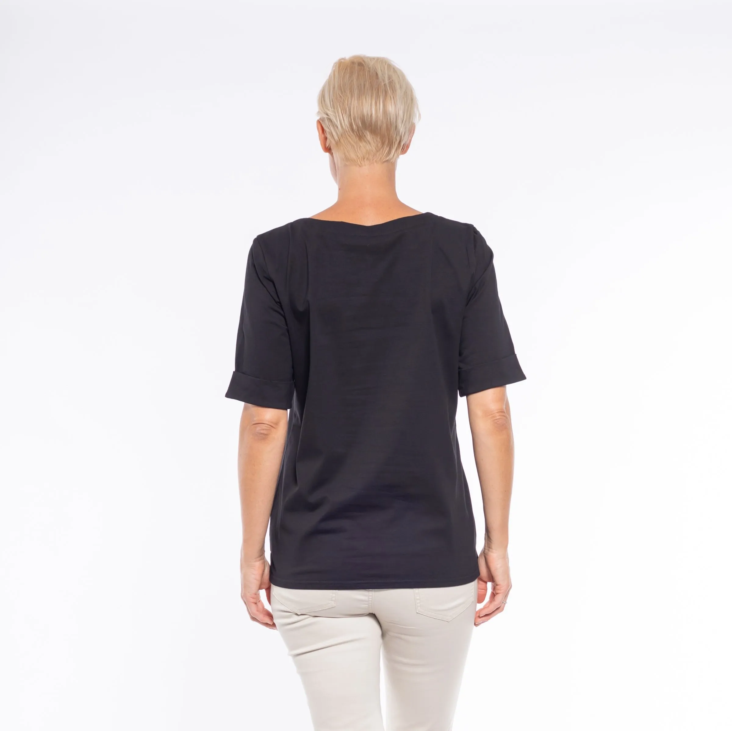 Mid Sleeve Tee by Café Latte - Black