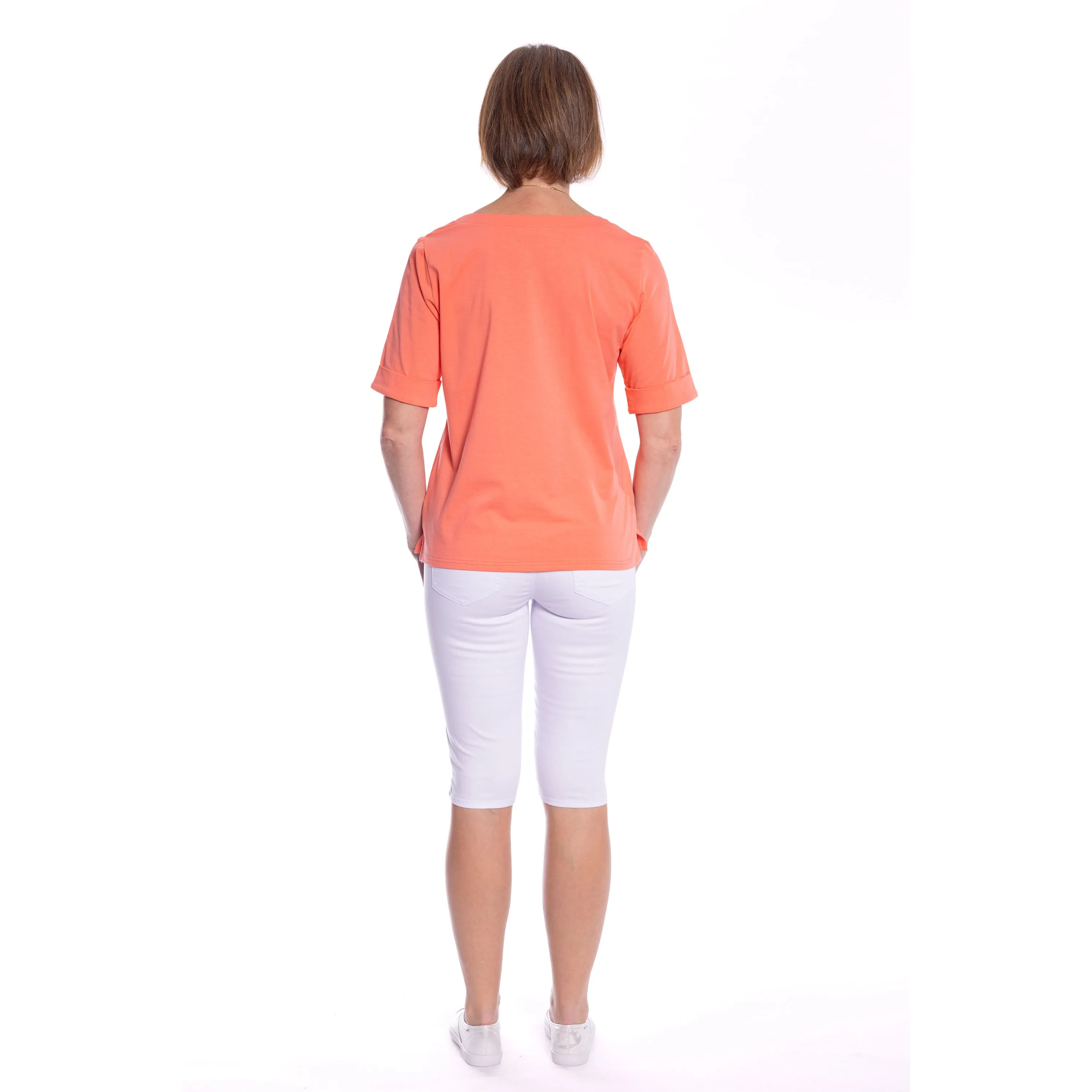 Mid Sleeve Tee by Café Latte - Peach