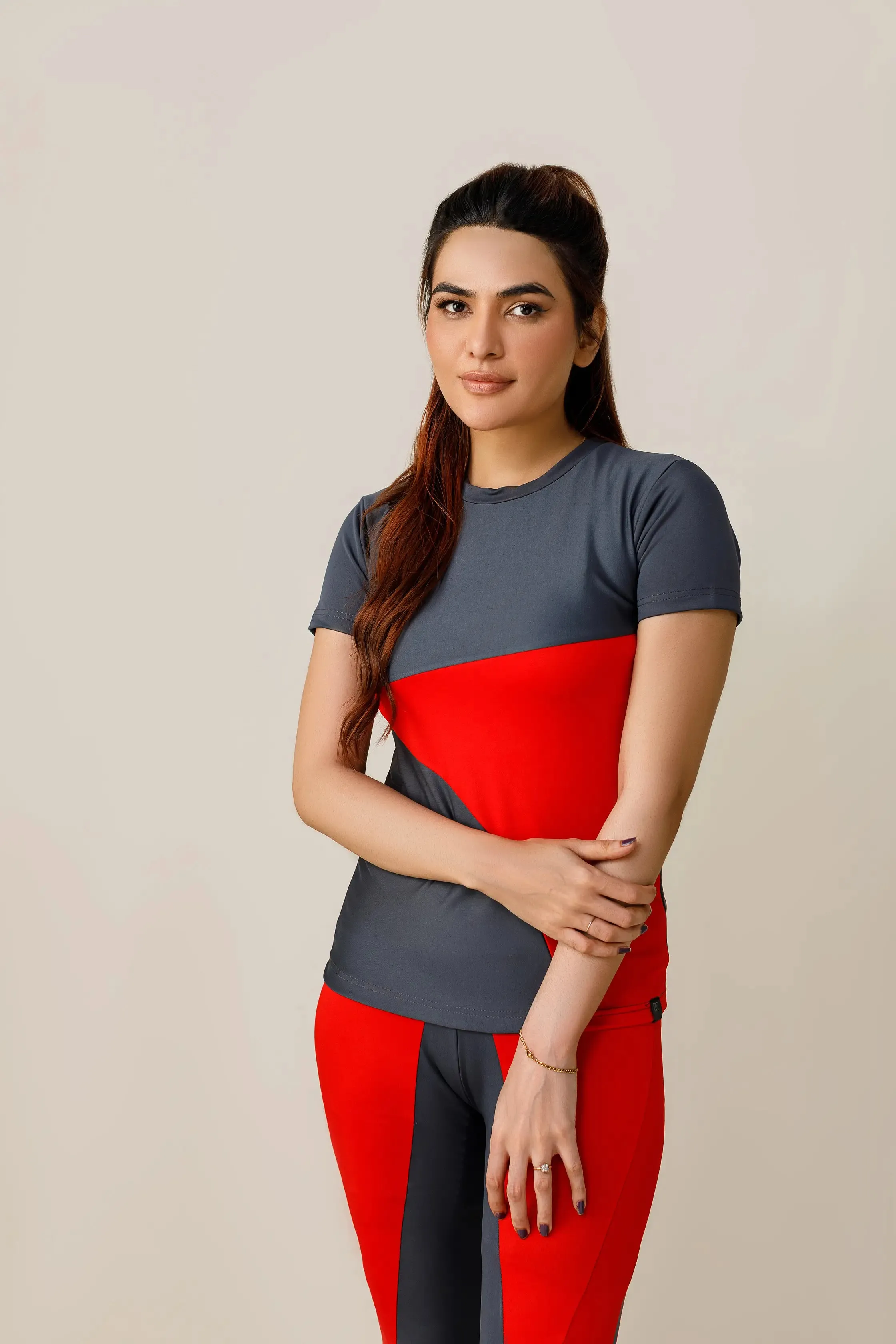 Move & Groove Activewear Suit (Red and Grey)