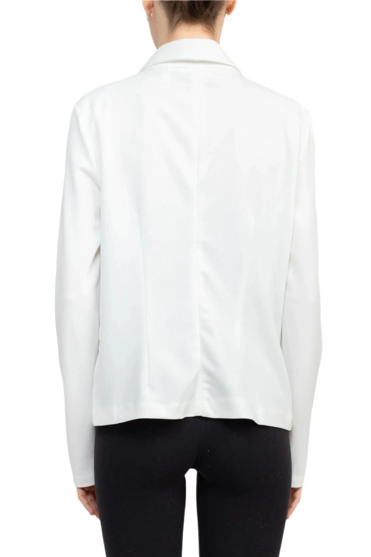 Nina Leonard Collar Neck One Button Long Sleeve Crepe Blazer