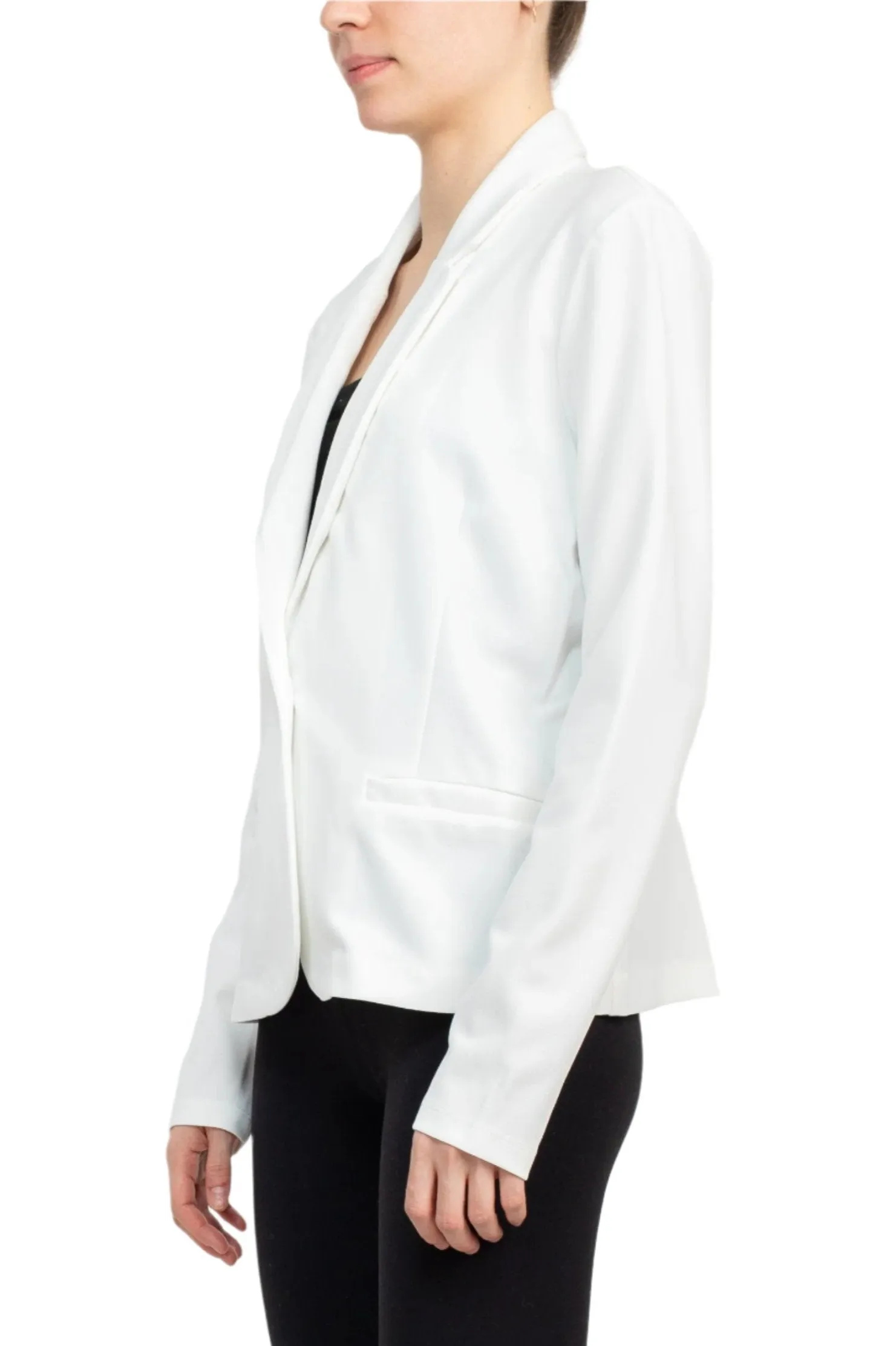 Nina Leonard Collar Neck One Button Long Sleeve Crepe Blazer