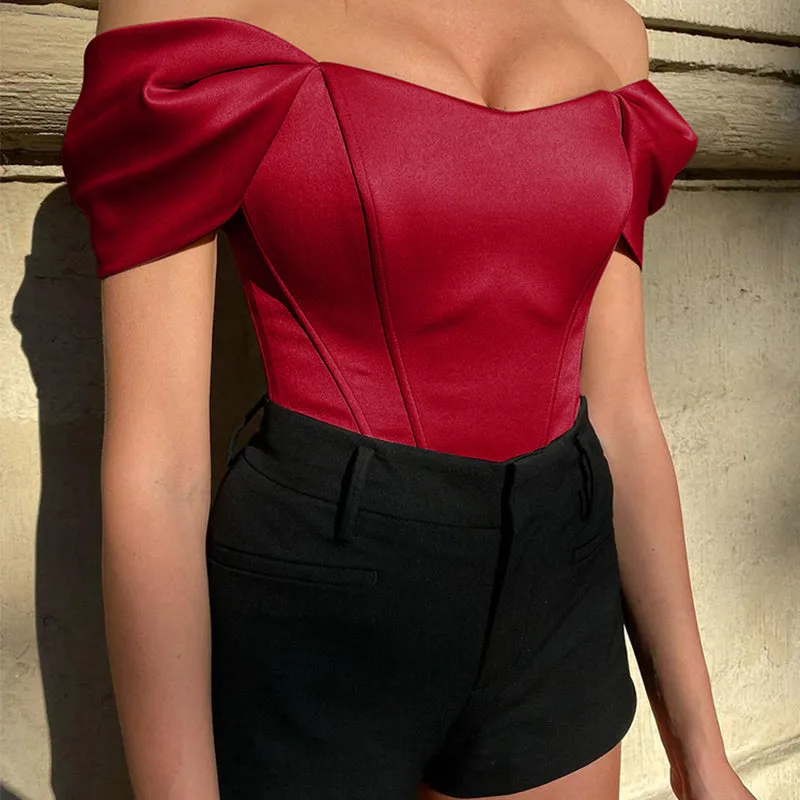 Off-the-Shoulder Satin Bustier Tank Top