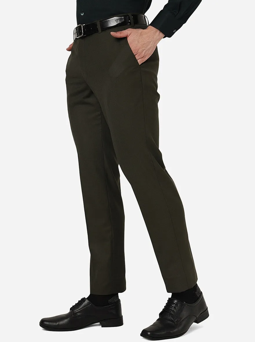 Olive Green Solid Classic Fit Formal Trouser | JadeBlue