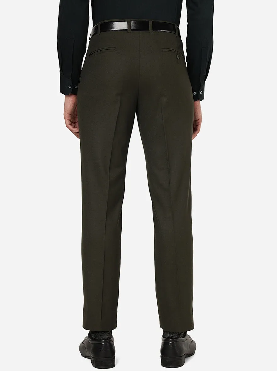 Olive Green Solid Classic Fit Formal Trouser | JadeBlue