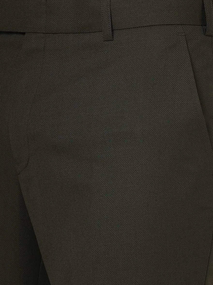 Olive Green Solid Classic Fit Formal Trouser | JadeBlue