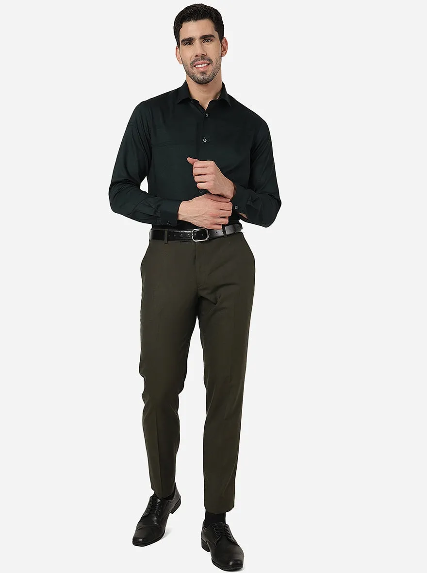 Olive Green Solid Classic Fit Formal Trouser | JadeBlue