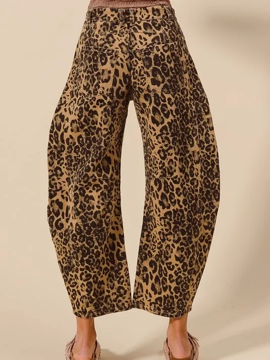 Oversized animal print barrel jeans