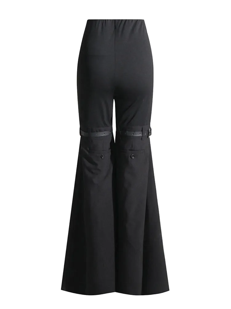 Patchwork Belt Wide Leg Pants