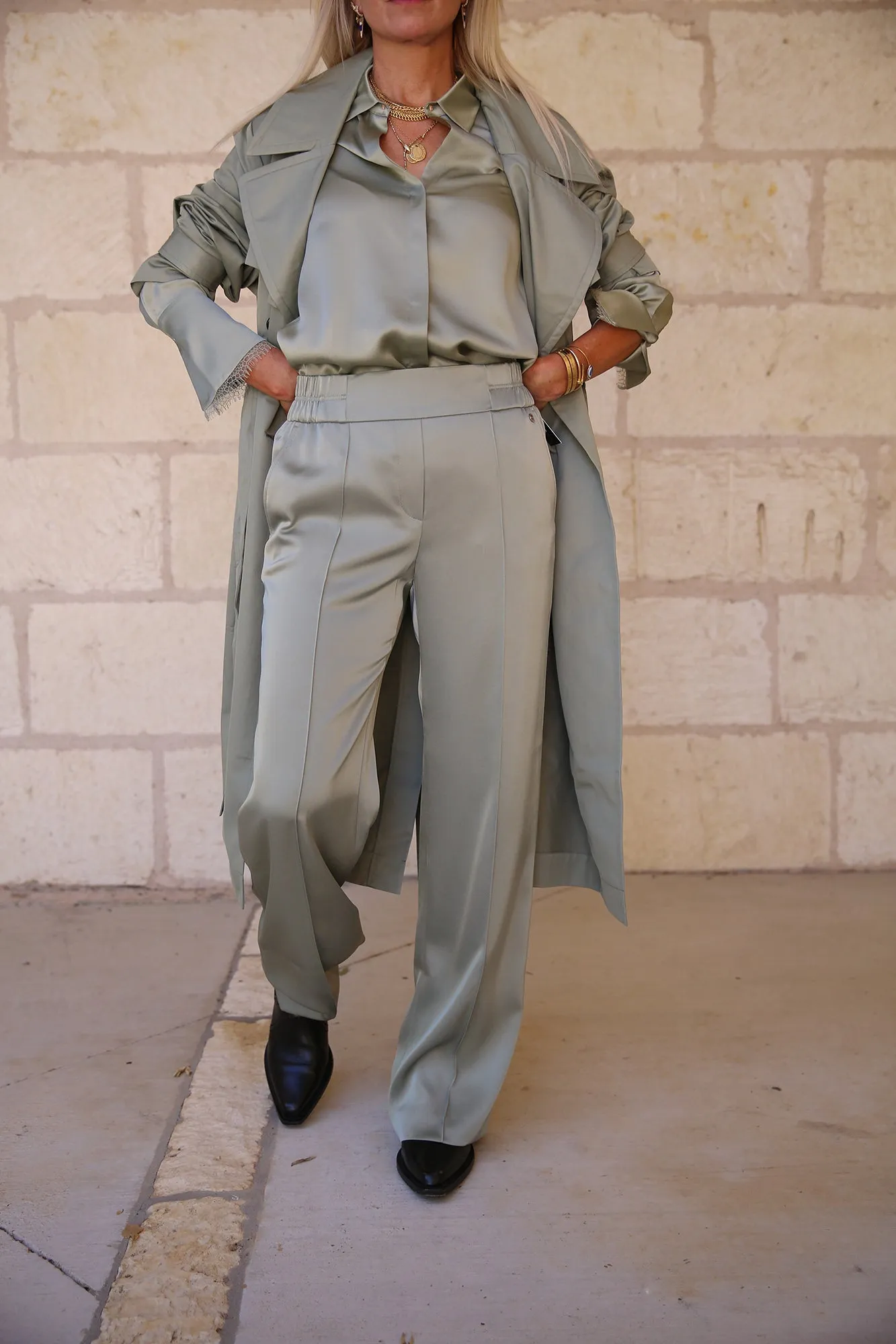 Poetry Motion Washington Wide Leg Trousers Frozen Sage