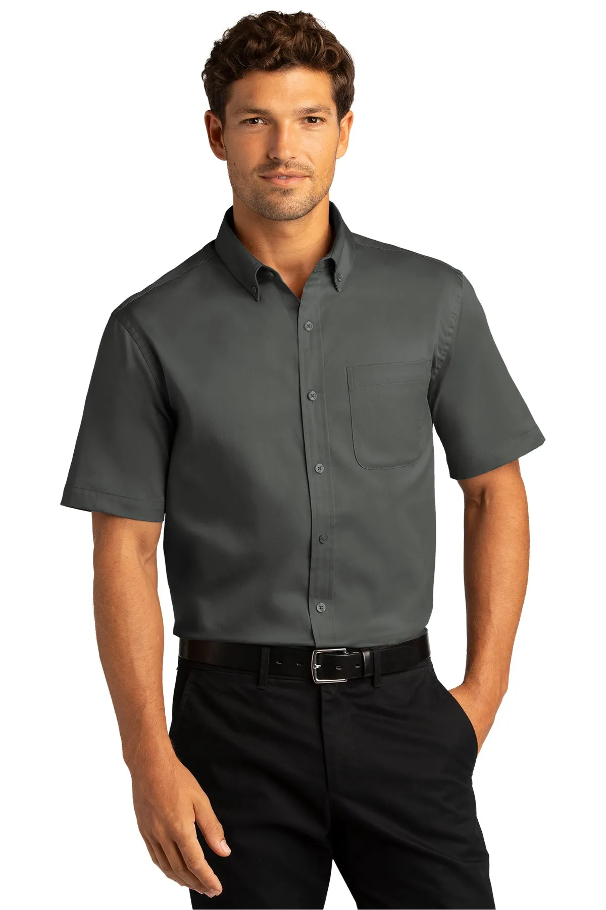 Port Authority® Short Sleeve SuperPro React™ Twill Shirt - Storm Grey