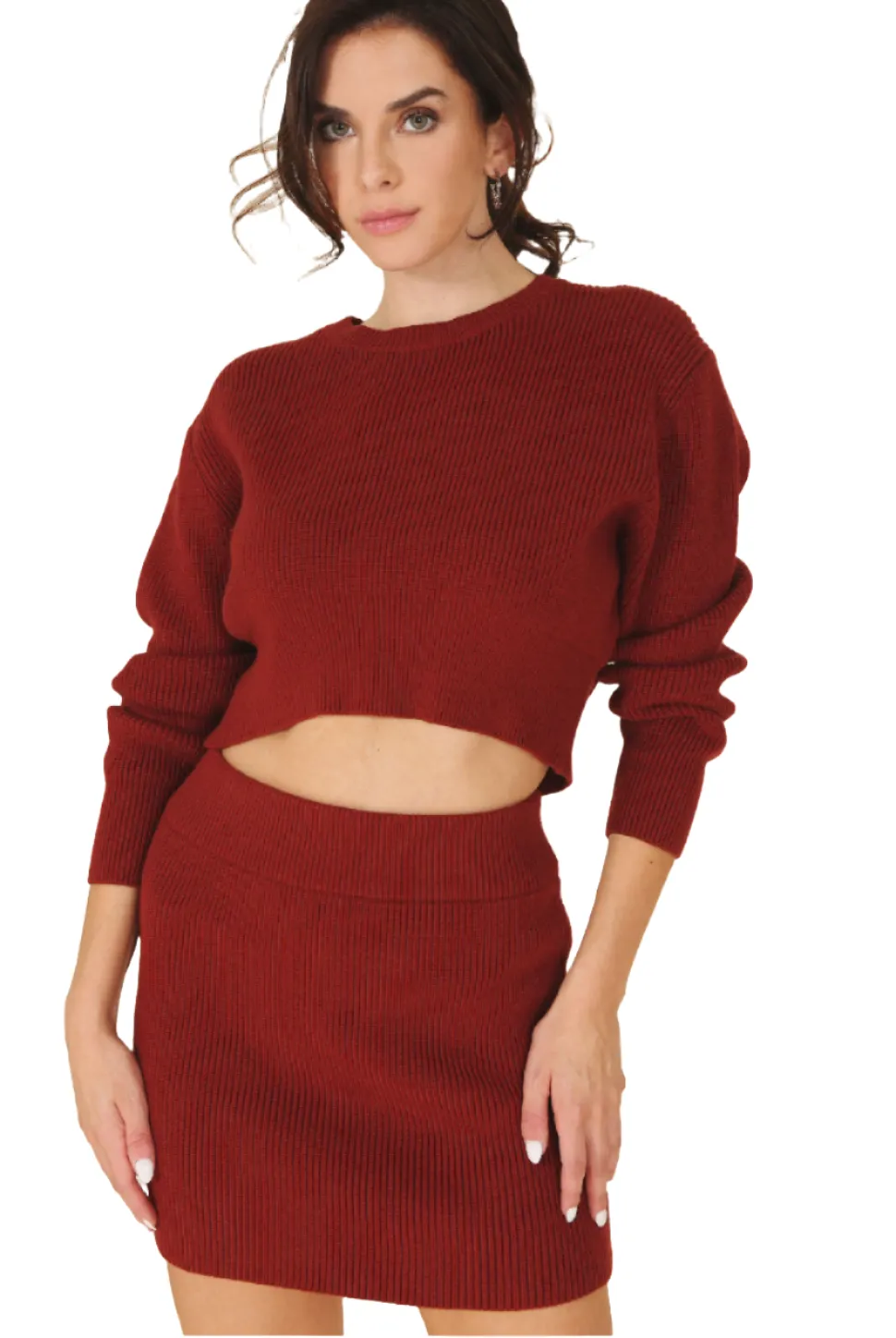 Ribbed knit crop top and skirt set