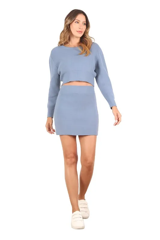 Ribbed knit crop top and skirt set