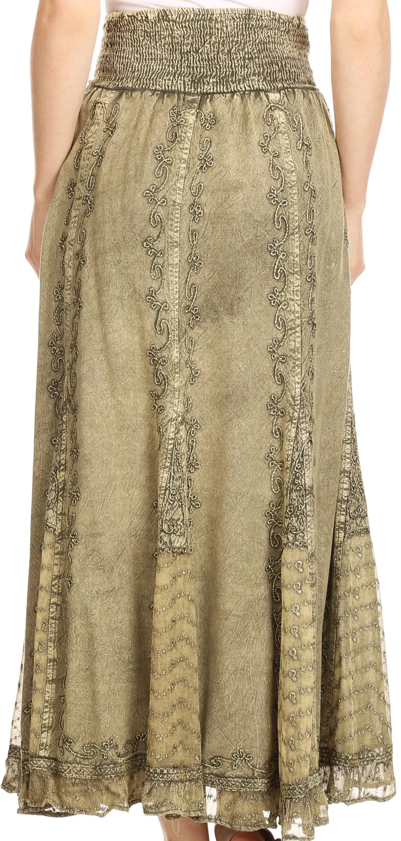 Sakkas Monola Long Tall Lace Embroidered Paneled Adjustable Waist Flare Skirt