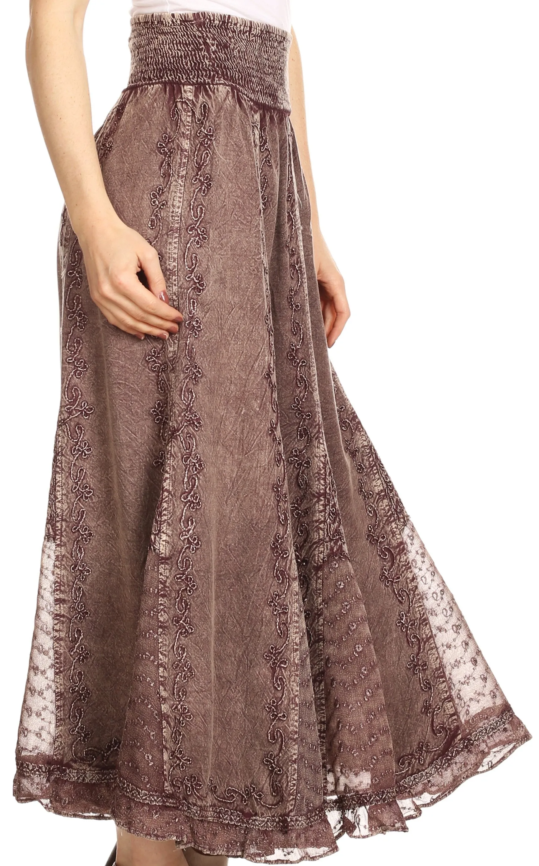 Sakkas Monola Long Tall Lace Embroidered Paneled Adjustable Waist Flare Skirt