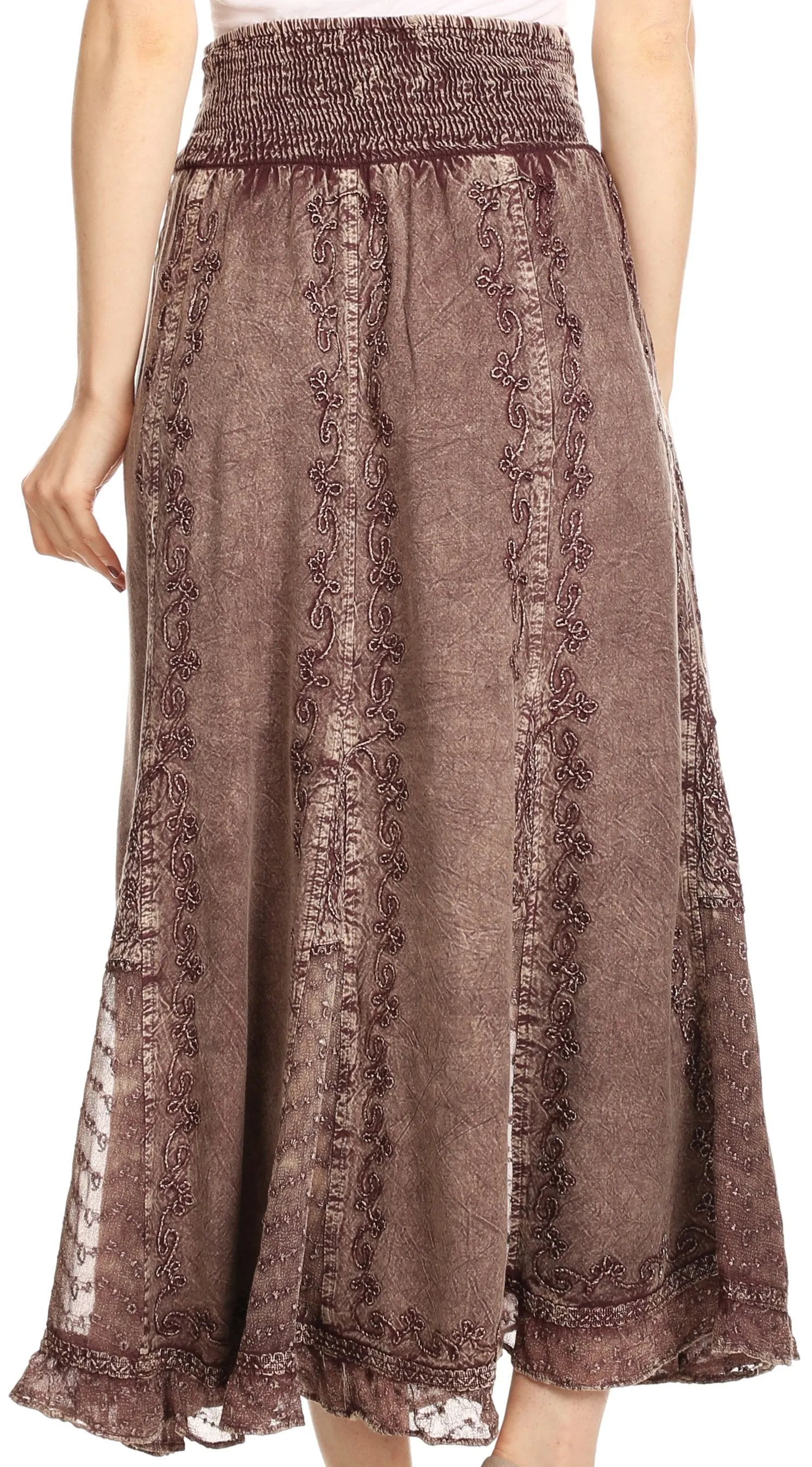 Sakkas Monola Long Tall Lace Embroidered Paneled Adjustable Waist Flare Skirt