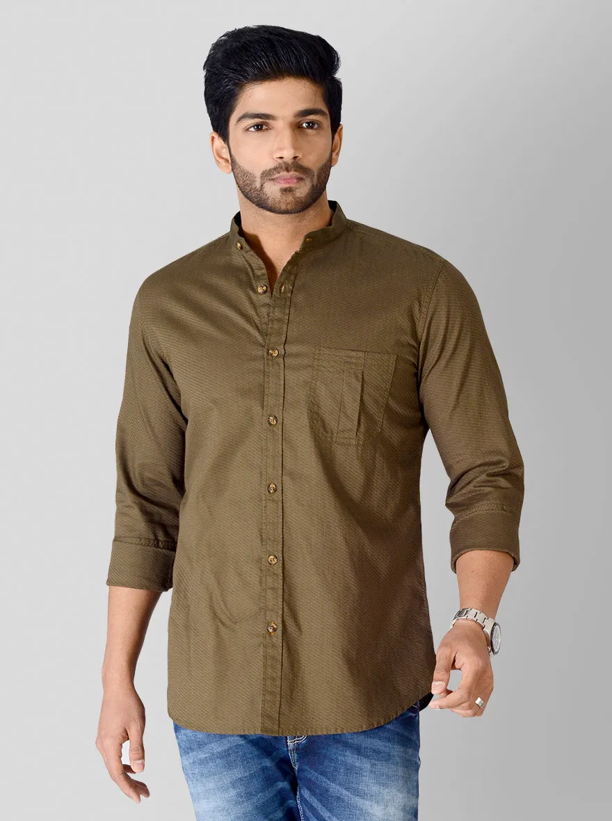 Self Textured Slim Fit Casual Shirt | JadeBlue