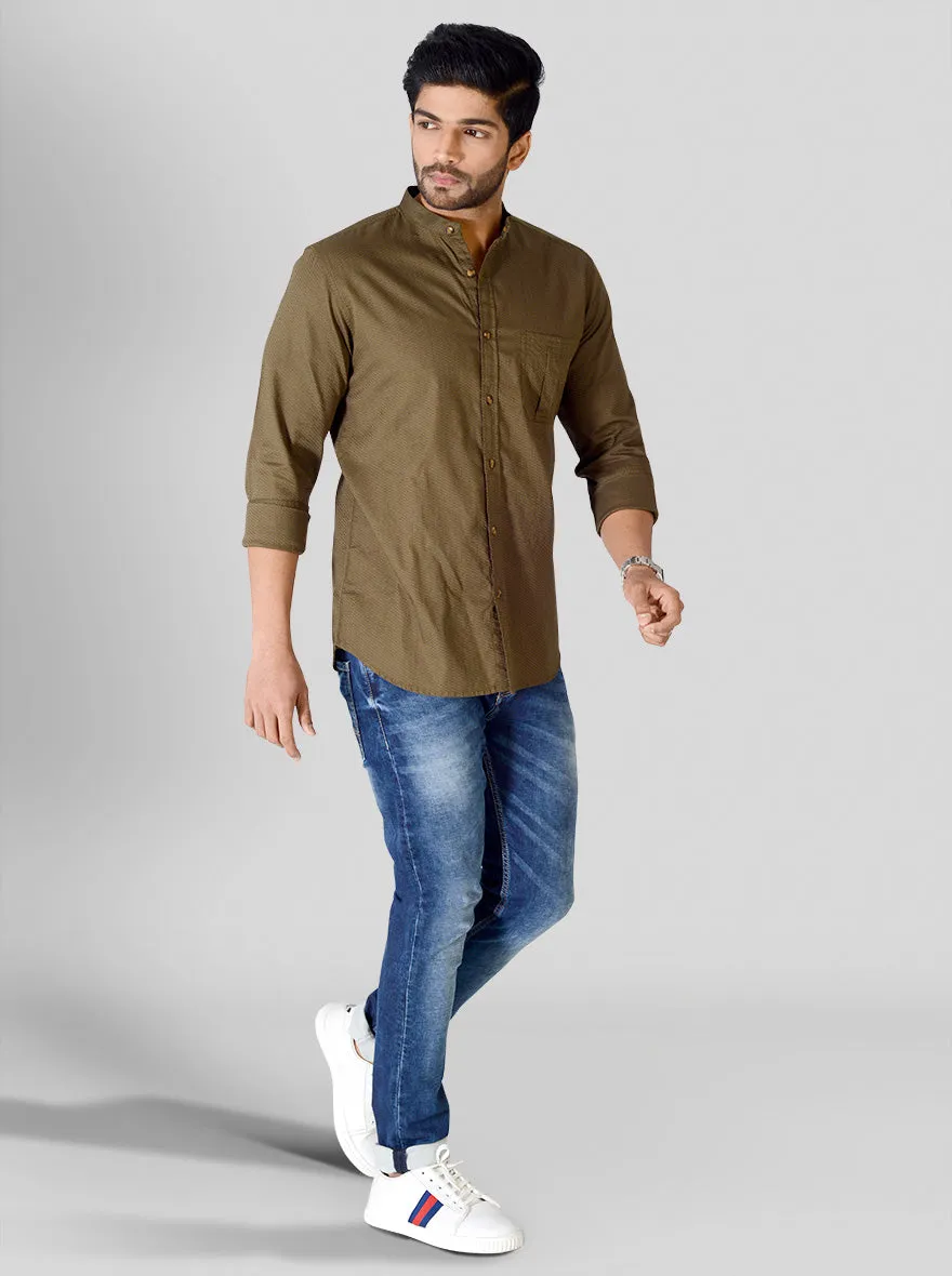 Self Textured Slim Fit Casual Shirt | JadeBlue