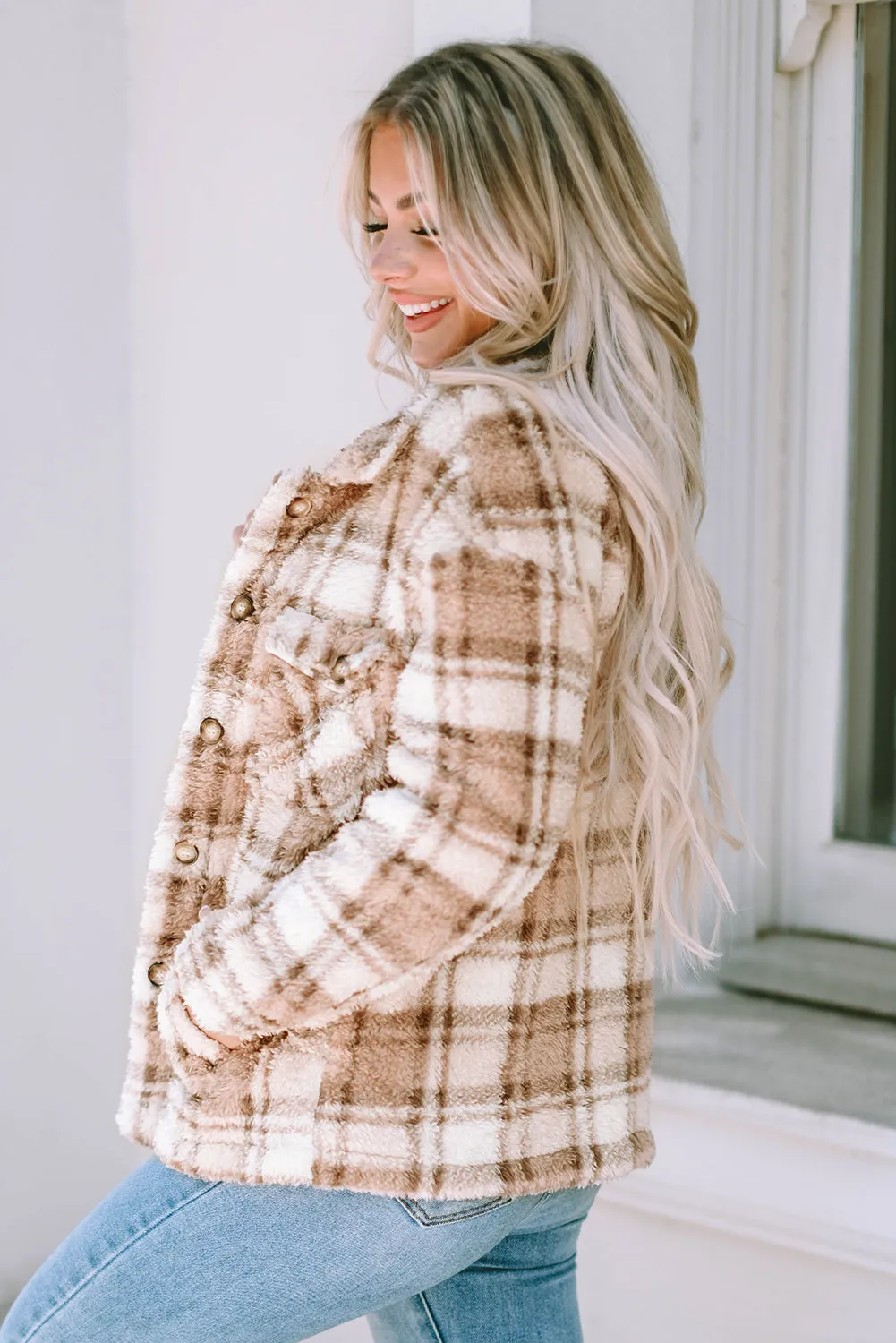 Sherpa Plaid Button Jacket