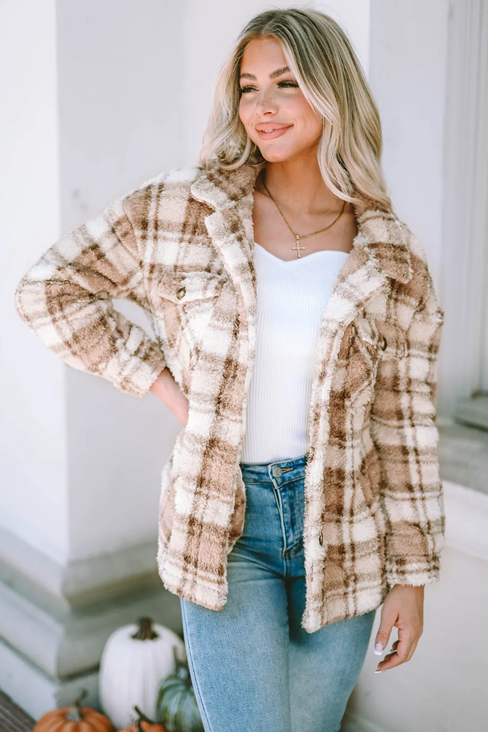 Sherpa Plaid Button Jacket