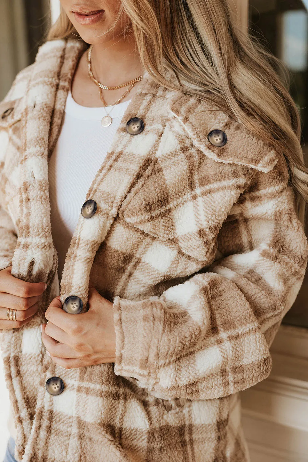 Sherpa Plaid Button Jacket