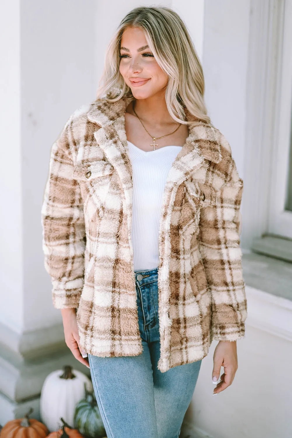 Sherpa Plaid Button Jacket