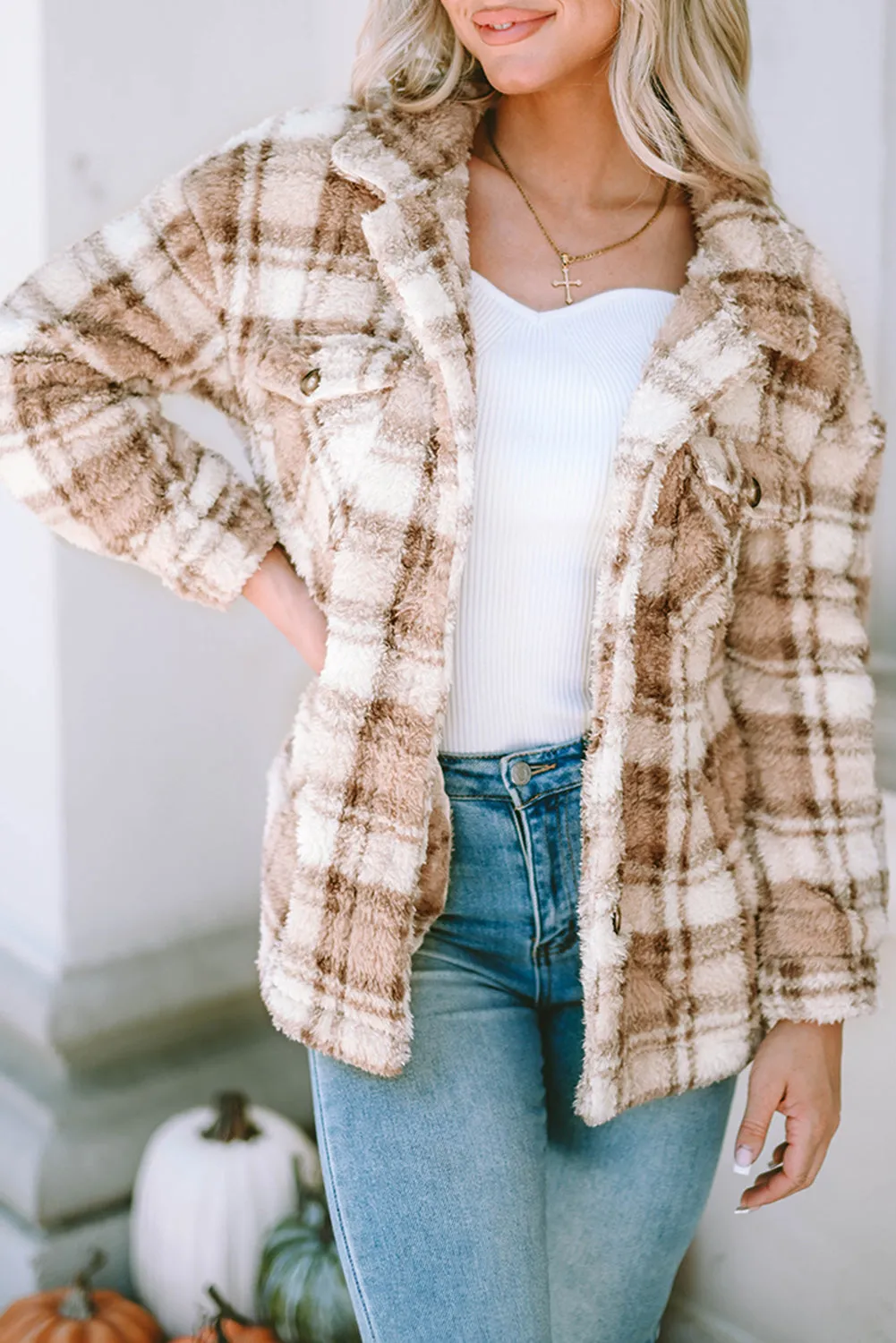 Sherpa Plaid Button Jacket