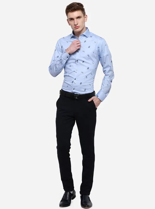 Sky Blue Printed Slim Fit Party Wear Shirt | Wyre