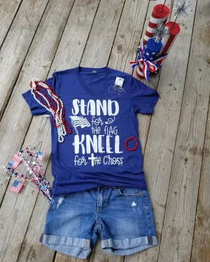 Stand for the flag, kneel for the cross V-neck T-shirt