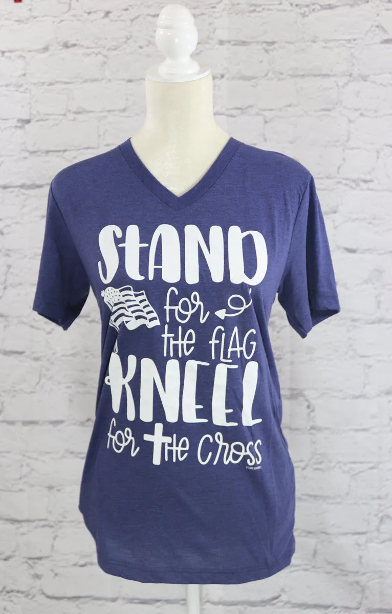 Stand for the flag, kneel for the cross V-neck T-shirt