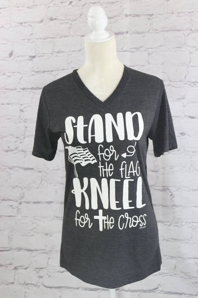 Stand for the flag, kneel for the cross V-neck T-shirt