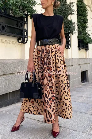 Stylish Leopard Print Elegant Large Hem Maxi Skirt