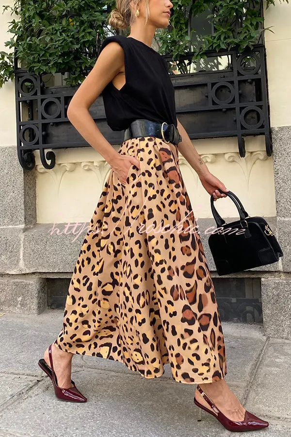 Stylish Leopard Print Elegant Large Hem Maxi Skirt