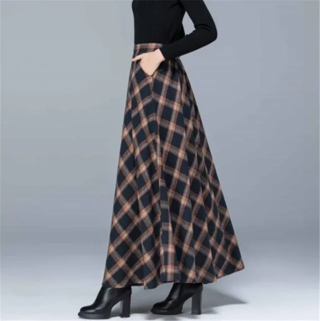 Stylish Maxi Check Winter Skirt