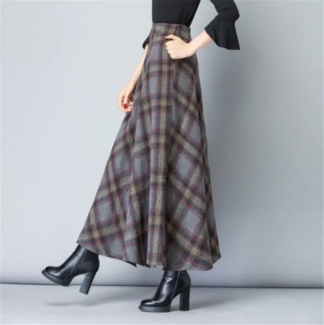 Stylish Maxi Check Winter Skirt