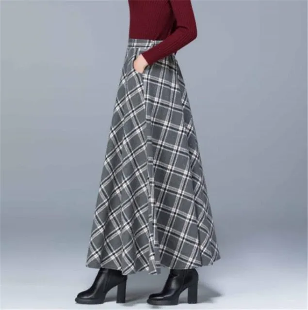 Stylish Maxi Check Winter Skirt