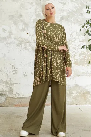 Two-Piece Modest Khaki Pant and Blouse Top