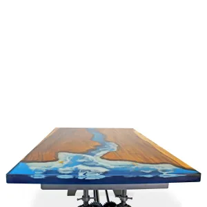 Walnut Burl Dining Tabletop - Blue Ocean River Epoxy - 60 x 36 x 2"