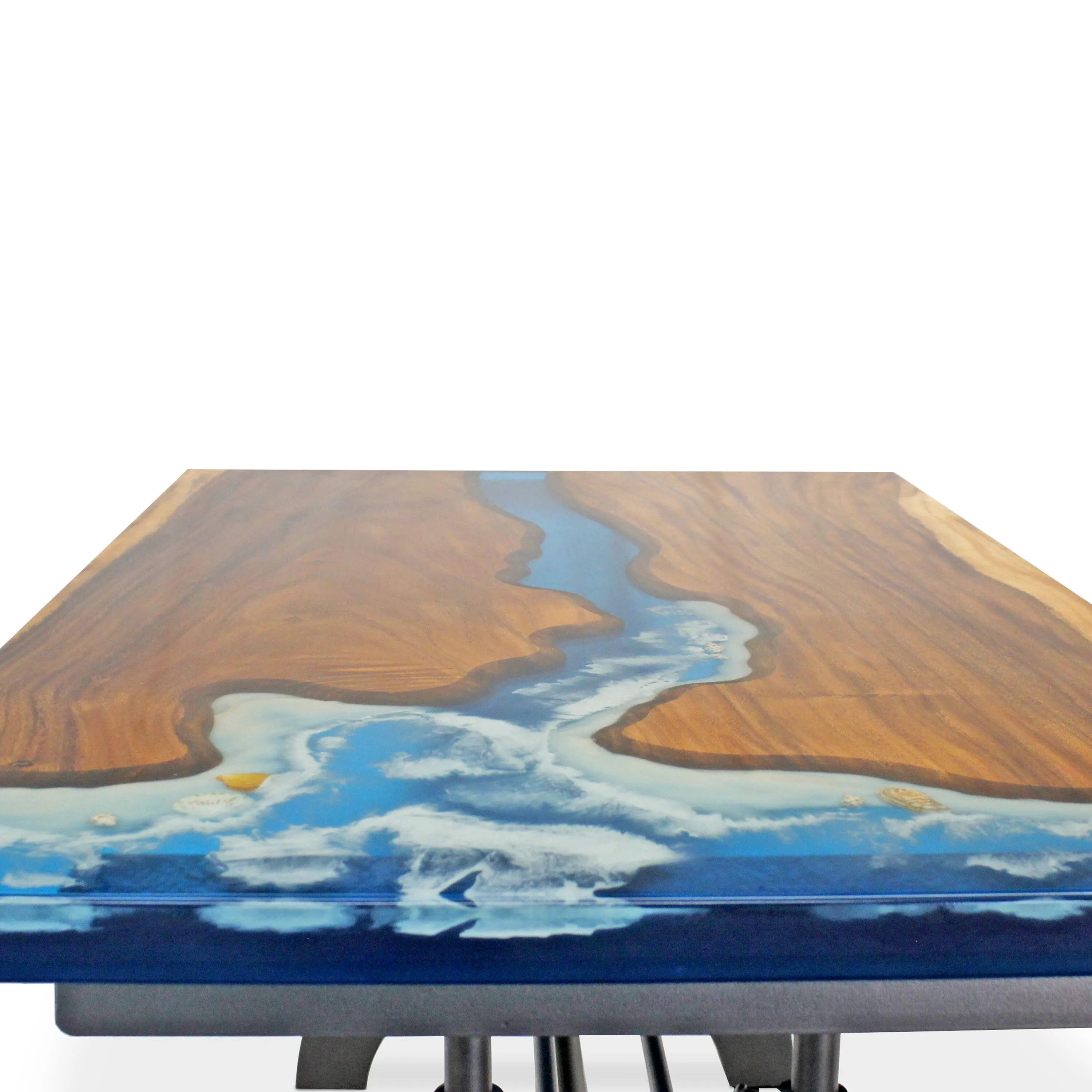 Walnut Burl Dining Tabletop - Blue Ocean River Epoxy - 60 x 36 x 2"