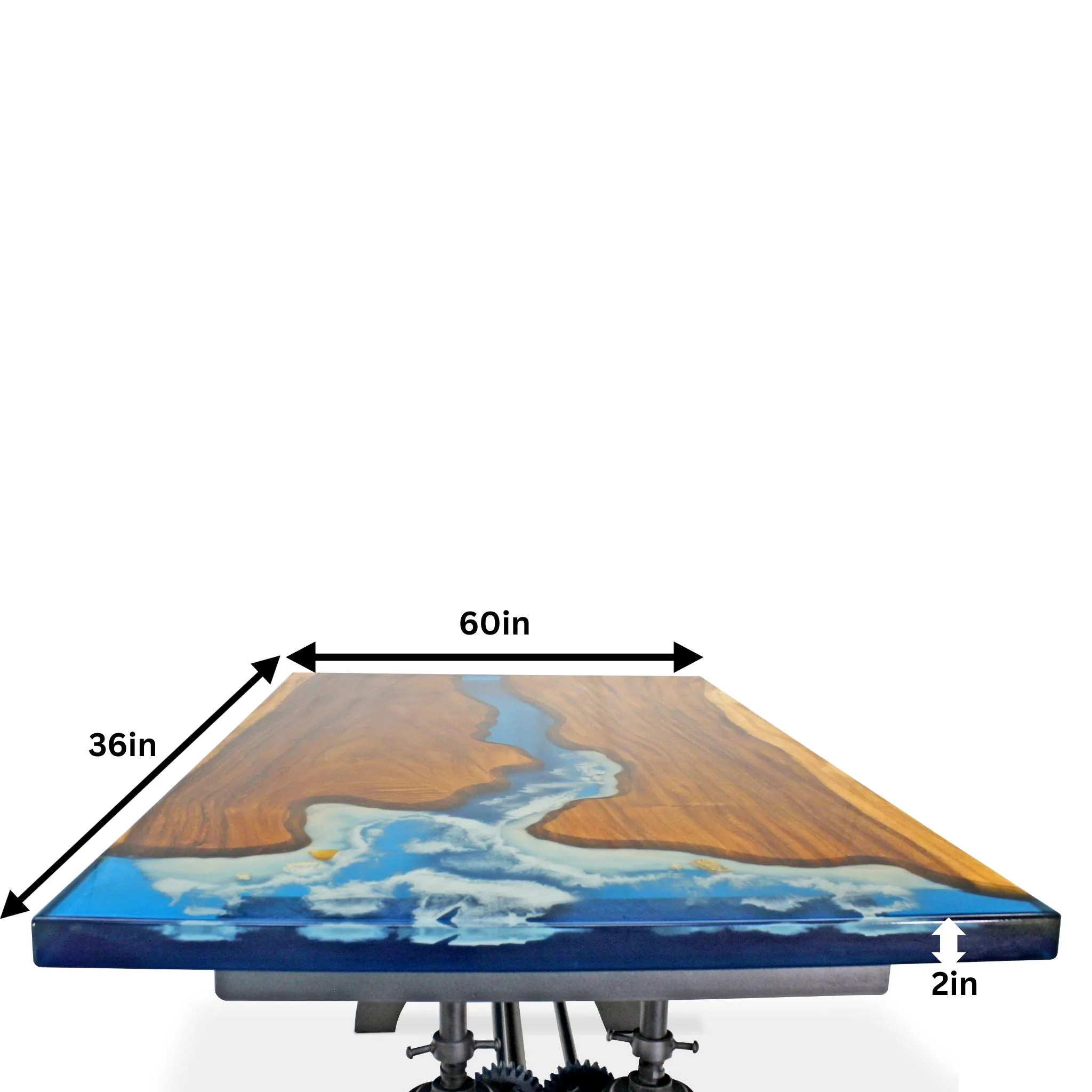 Walnut Burl Dining Tabletop - Blue Ocean River Epoxy - 60 x 36 x 2"