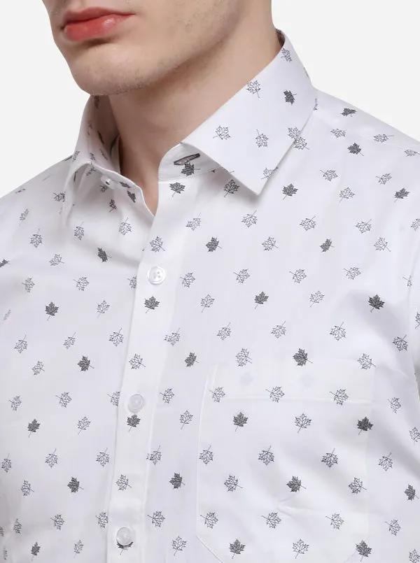 White & Black Printed Slim Fit Formal Shirt | JadeBlue