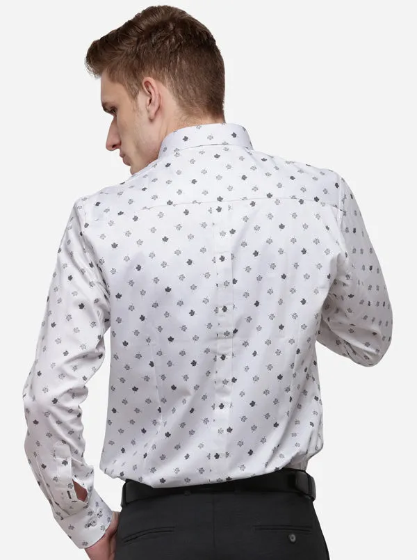 White & Black Printed Slim Fit Formal Shirt | JadeBlue