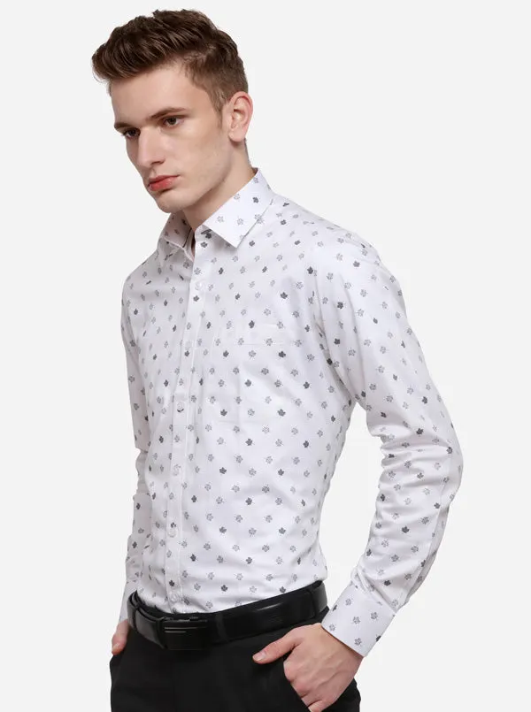 White & Black Printed Slim Fit Formal Shirt | JadeBlue