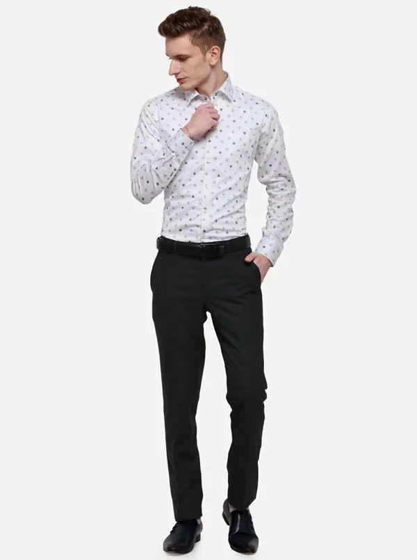 White & Black Printed Slim Fit Formal Shirt | JadeBlue